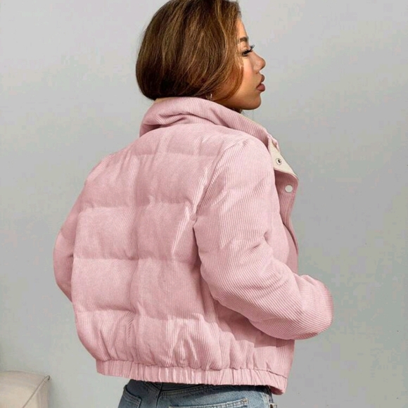 Zip Up Double Face Snap Button Corduroy Padded Coat - Picture 4 of 4